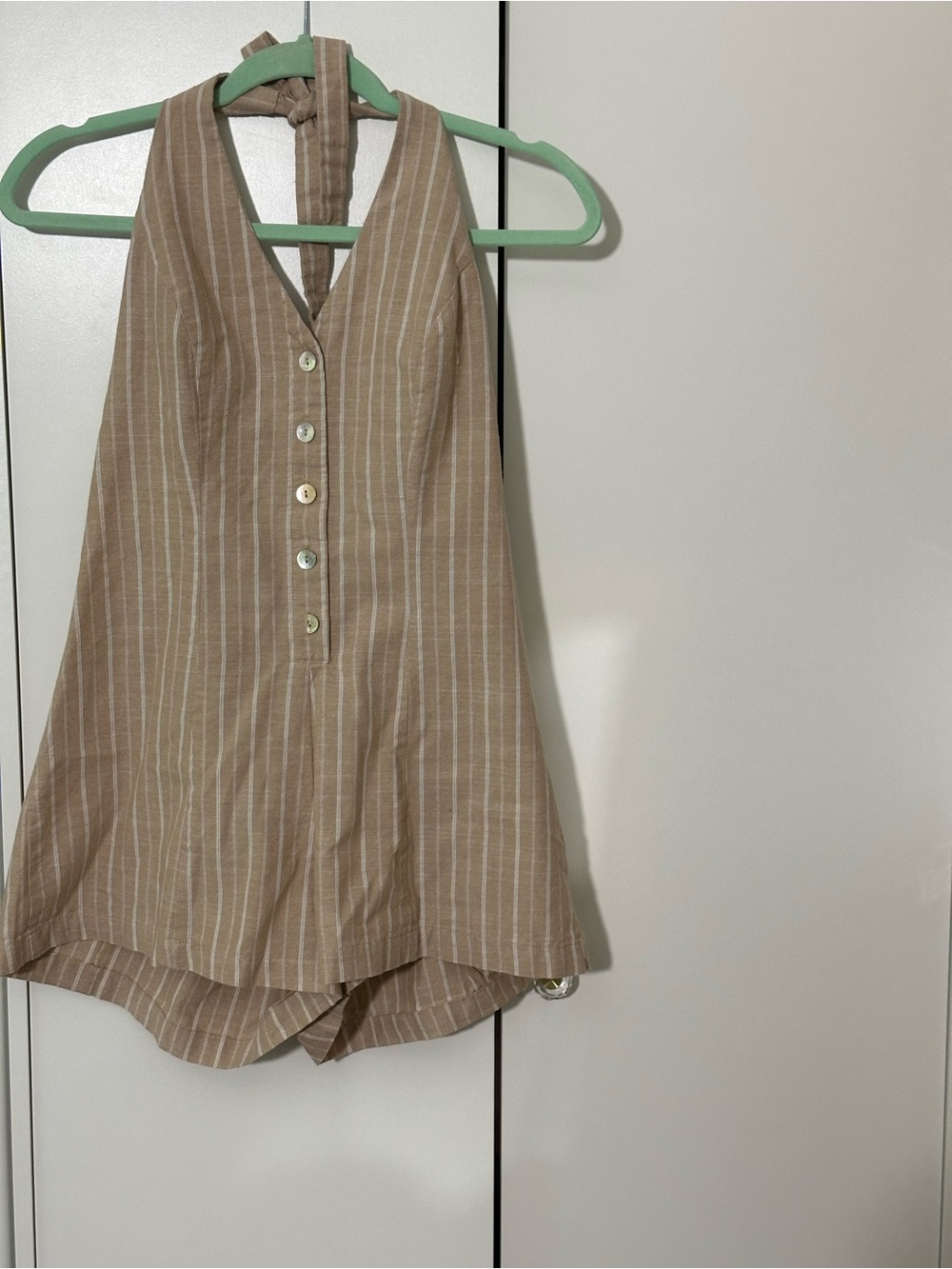 Love Tree Tan Striped Halter Romper